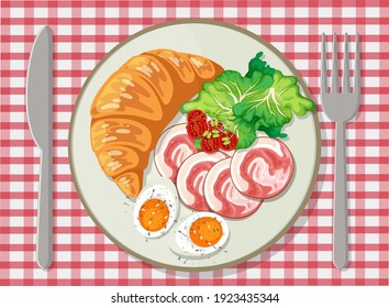 Vista superior del desayuno en una ilustración de plato