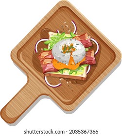 Top view of breakfast set in a dish in cartoon style isolated illustration