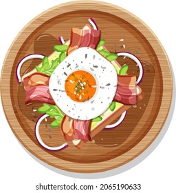 Top view of breakfast set in a dish in cartoon style isolated illustration