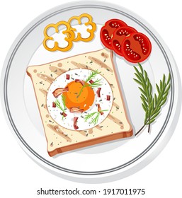 Top view of breakfast set on a dish isolated illustration