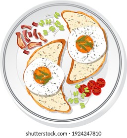 Top view of breakfast set on a dish isolated illustration