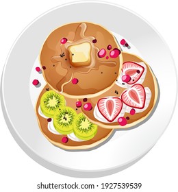 Top view of breakfast set on a dish isolated illustration