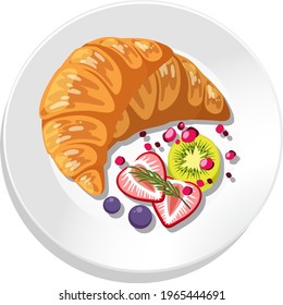 Top view of breakfast set on a dish isolated illustration