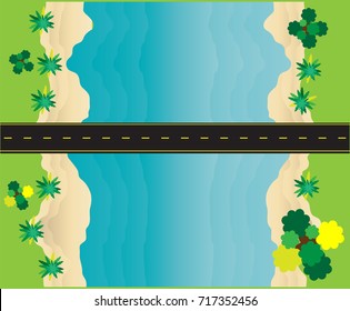 Top View Bridge and road across the Blue Sea