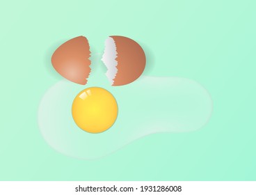 Top view broken egg on blue background