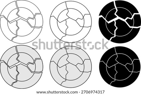 top view Broken Plate Icon Set