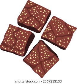 Top view of brownie pieces,  Pieces of chocolate brownies.