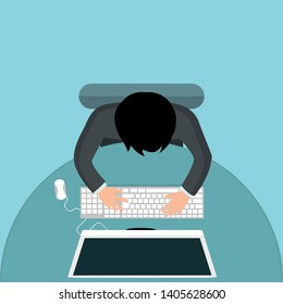 Top view of business desk with a computer