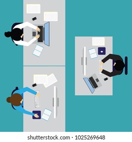 top view of business man / woman working at office desk table in office
