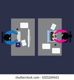 top view of business man / woman working at office desk table in office
