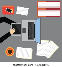 top view of business man working at office desk table in office
