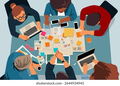 Top View of Business Team Collaboration Illustration Vector Art