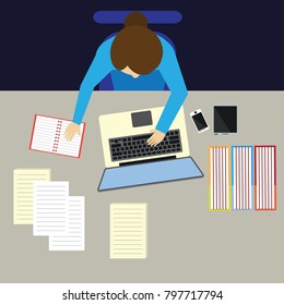top view of business woman working at office desk table in office