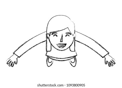 top view businessman standing looking up arms up