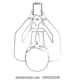 top view businessman using smartphone
