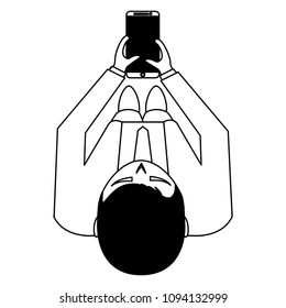 top view businessman using smartphone