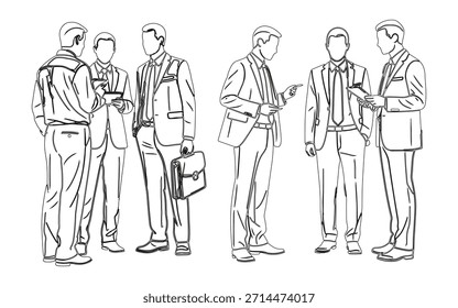 Conjunto de dibujo de tarjeta de vista superior para proyectos arquitectónicos, hombres ejecutivos de pie y sentados, Vector de línea editable, dibujo de línea vista atrás hombre arquitecto y capataz.