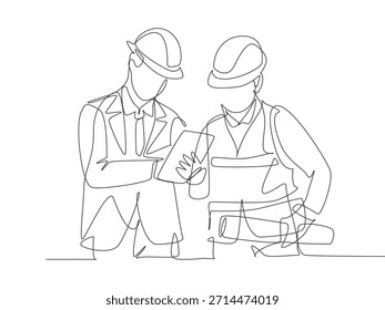 Conjunto de dibujo de tarjeta de vista superior para proyectos arquitectónicos, hombres ejecutivos de pie y sentados, Vector de línea editable, dibujo de línea vista atrás hombre arquitecto y capataz.