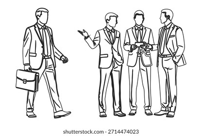 Conjunto de dibujo de tarjeta de vista superior para proyectos arquitectónicos, hombres ejecutivos de pie y sentados, Vector de línea editable, dibujo de línea vista atrás hombre arquitecto y capataz.