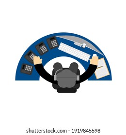 Draufsicht eines Call-Center-Betriebs.