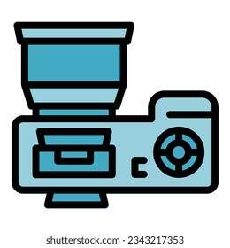 Top view camera icon outline vector. Studio photo. Shoot video color flat