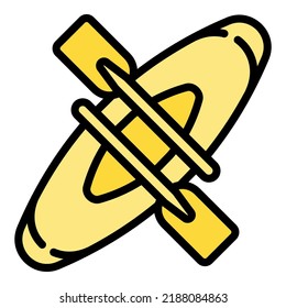 Top view canoe icon outline vector. Kayak boat. Paddle water