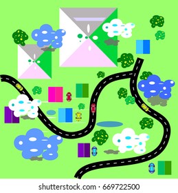 top view car and city, vector art and illustration