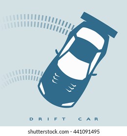 Top view of car is drifting on blue background.(EPS10 art vector)