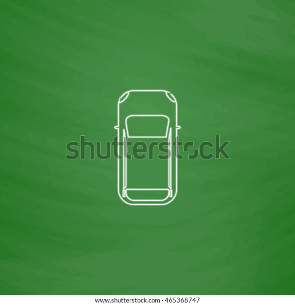 top view car Outline vector icon.\
Imitation draw with white chalk on green chalkboard. Flat Pictogram\
and School board background. Illustration\
symbol