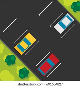 Top view of a car parked. Flat vector.