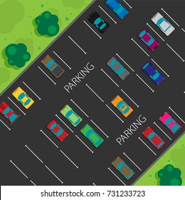 Top view of a car parked. Flat vector.
