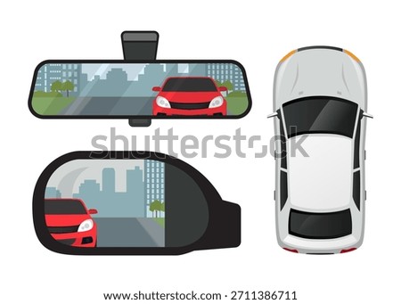 Top view car and rearview mirror stock illustration
