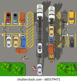 top view car transporter truck