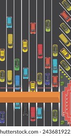 top view of car vehicle on road with toll highway speed road traffic, view from above