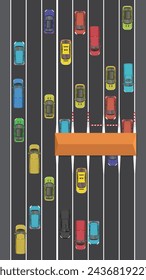 top view of car vehicle on road with toll highway speed road traffic, view from above