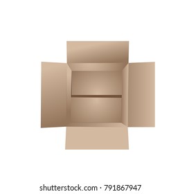 Top view of cardboard box on white background, vector illustration