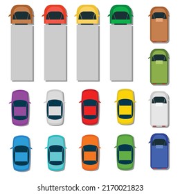 Top view cars. City vehicle icons set. Automobile vehicle for transportation. Auto car vector illustration