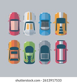 top View Cars Collection Set in isolated background