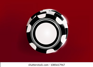 Top view of Casino black and white chips on red background. Online casino chip game on red table gambling 3d vector concept.