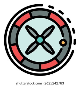 Top view casino roulette icon. Outline top view casino roulette vector icon color flat isolated