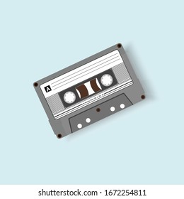 top view cassette vector on blue background