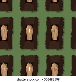 Top view of cemetery. seamless pattern coffins. Vector illustration of burial place
