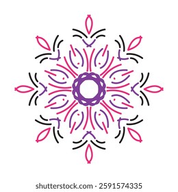 Top view of a ceramic plate showcasing a detailed floral mandala design in vibrant orange and teal colors, isolated on white background.