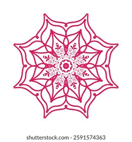 Top view of a ceramic plate showcasing a detailed floral mandala design in vibrant orange and teal colors, isolated on white background.