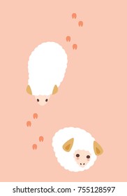 Top view of character cartoon cute white couple sheep for decorate, vector illustration.