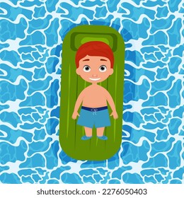 top view of a child floating on an air mattress on the sea. vector illustration