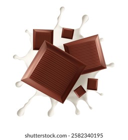 Top view chocolate bar with milk splashes on a white background Realistic Mesh gradient wes