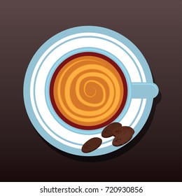 top view of chocolate / coffee latte art in the cup. vector illustration