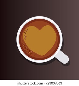 top view of chocolate / coffee latte art in the cup. vector illustration