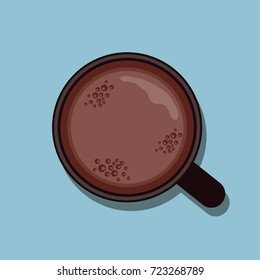top view of chocolate / coffee latte art in the cup. vector illustration